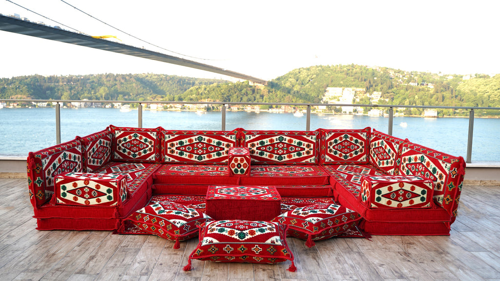 8'' Thickness U Sofa Set, Turkish Seating Pillows, Moroccan Sofa, Arabic Majlis