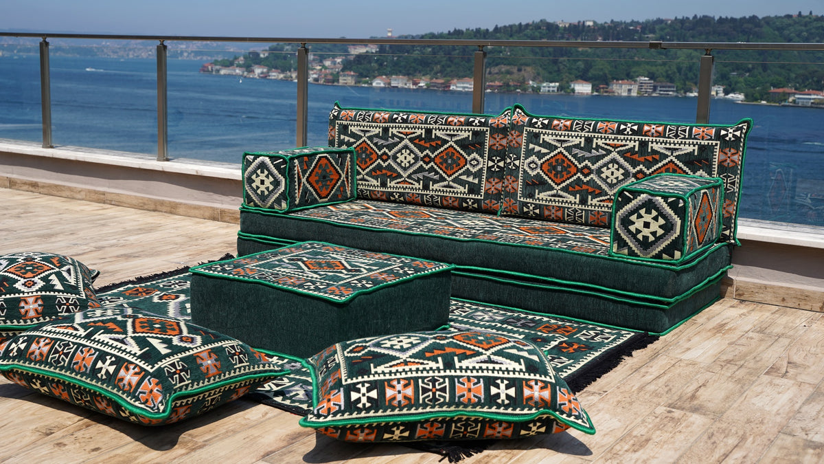 8 Thickness Mauritania Floor Cushions, Turkuoise Floor Couches