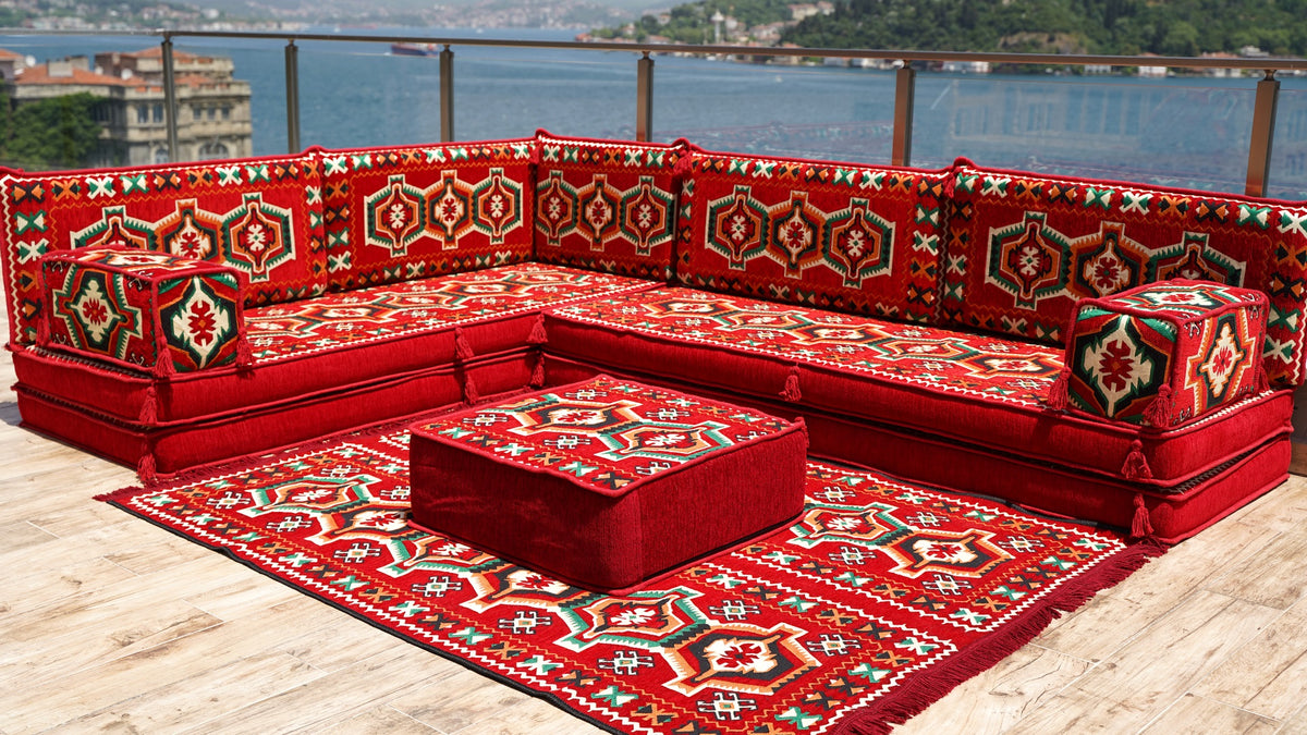8'' Thickness L Sofa Set, Terrace Arabic Sofa, Floor Cushions, Arabic  Majlis, Poufs, Turkish Floor Seating
