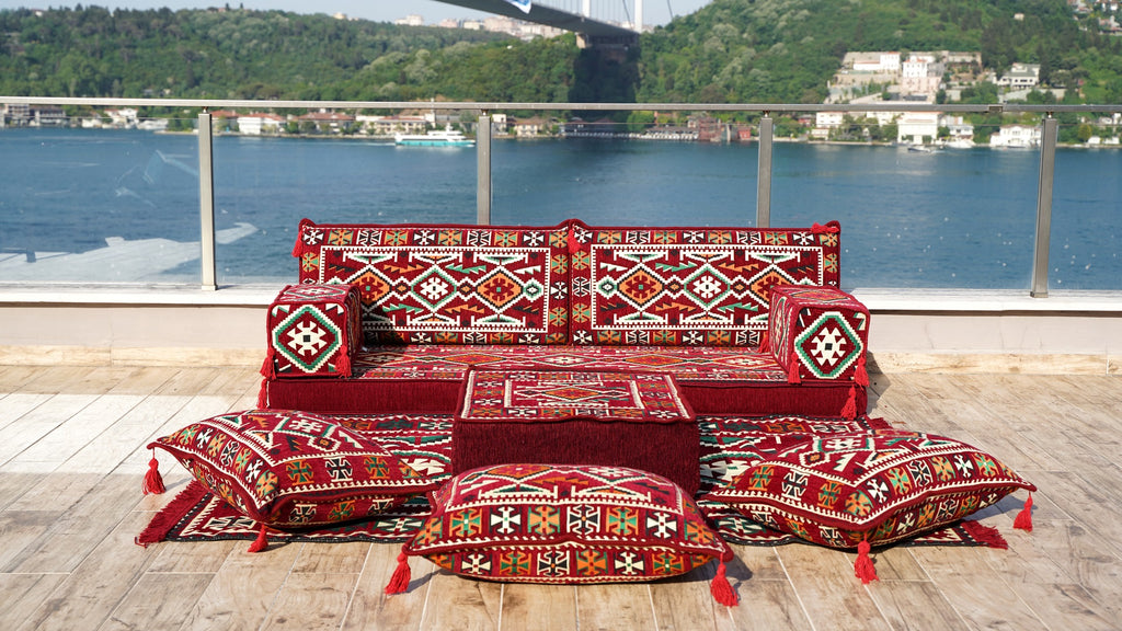 Modern Arabic Majlis Set, Floor Sofa Set, Ethnic Sofa, Arabic Jalsa, Moroccan Sofa, Sectional Sofa with Ottoman Couch and Rug