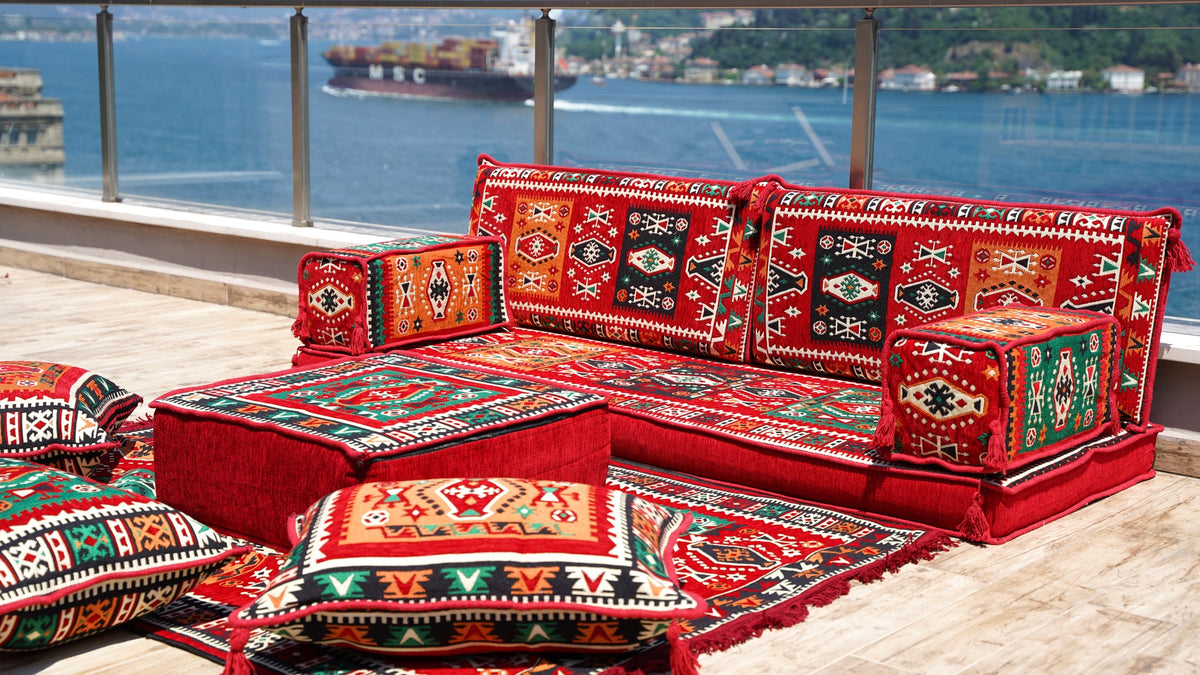 Floor Sofa Set, Ethnic Sofa, Arabic Jalsa, Moroccan Sofa with Ottoman