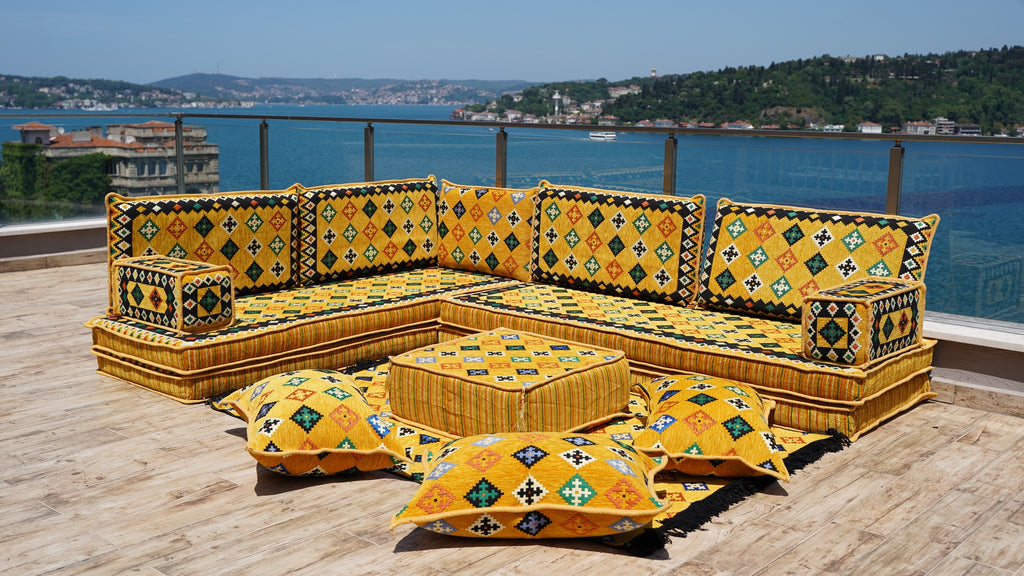 8'' Thickness L Sofa Set, Pallet Sectional Sofa Sets, Pallet Sofas, Bohemian Sectionals, Floor Cushions