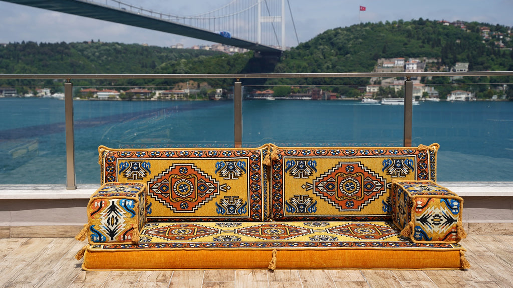 Yellow Arabic Sofa Set, Arabic Majlis, Turkish Floor Cushion, Single Sofa Sets, Ethnic Sofa, Tradional Design Arabic Sofa
