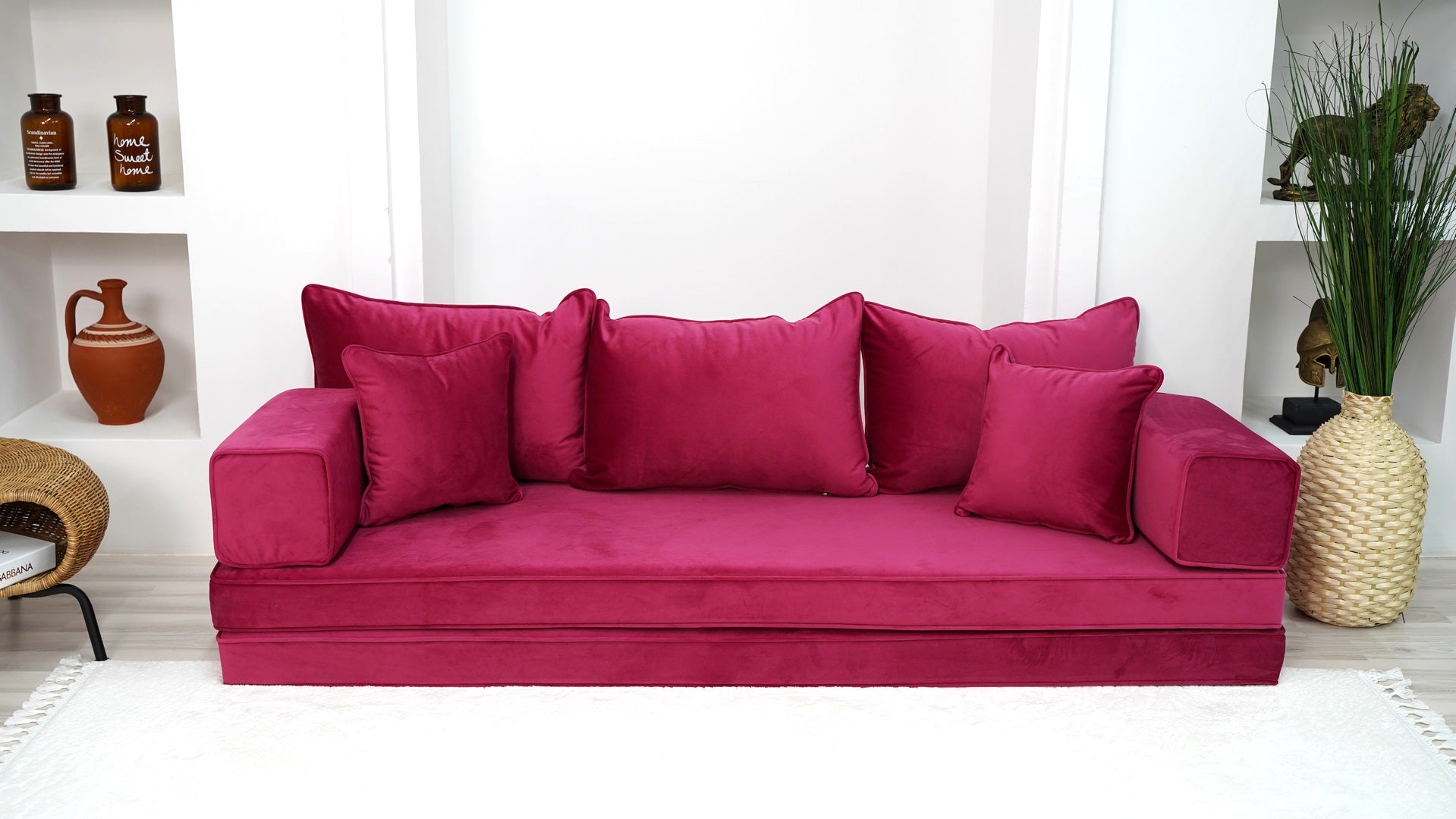 Rosa gelassene Düne: Samt-Sofagarnituren – Einzelsofa – Modernes Bodensofa – Sitzcouch mit niedriger Sitzhöhe – Modulares Samtsofa