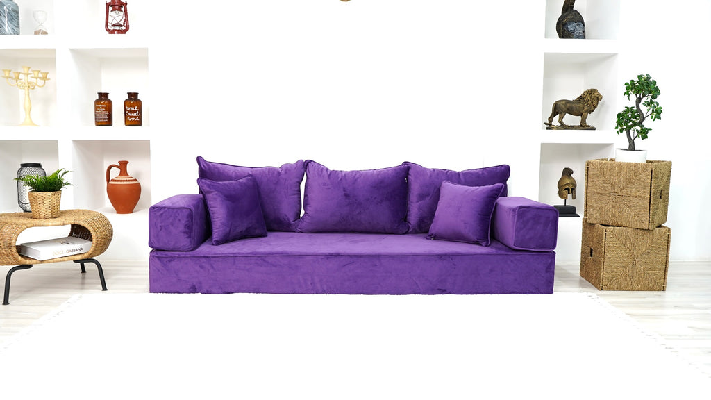 8" Thickness Purple Velvet Sofa Sets, Loveseat, French Cushion, Modern Livingroom Sofa, 8" Thickness Velvet Purple Floor Couch, Window Seat, Floor Couch