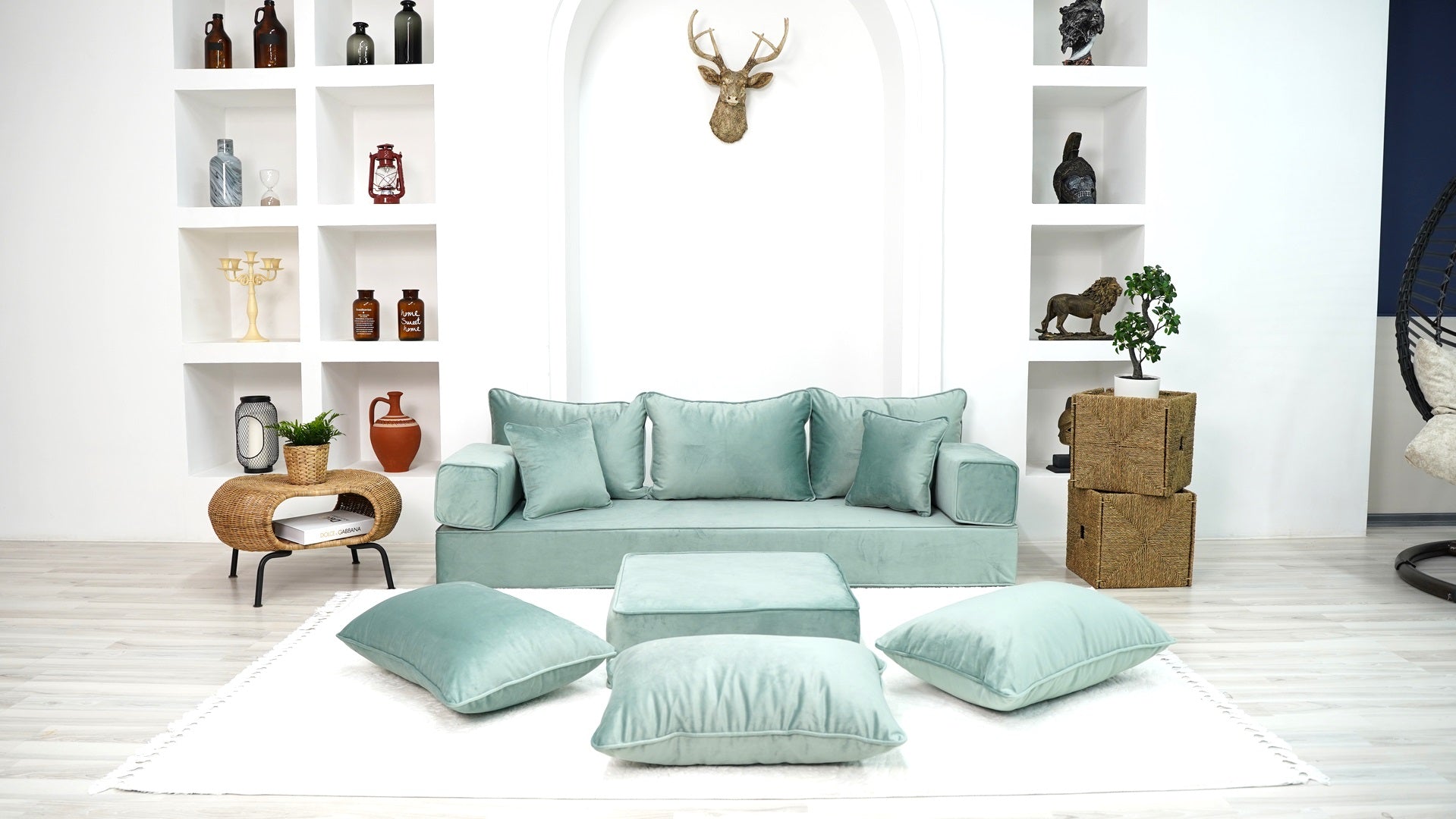 Water Green Serene Dune: Samt-Sofa-Sets – Einzel-Sofa-Set – 8 Zoll dic