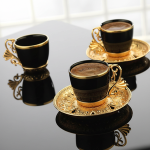 Lal Black - Gold Color Luxury Turkish Coffee Set, traditional Turkish serving set for tea or coffee time