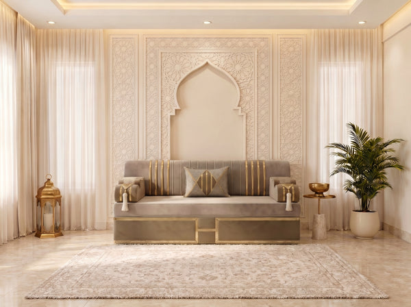 Arabic Majlis Floor Sofa – Corner Sectional Floor Cushions – Traditional Majlis Seating – Moroccan Style Couch