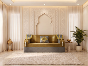 Arabic Majlis Seating Set – Modular Floor Sofa – U L Single Shapes – Taupe Velvet Floor Couch – Moroccan Oriental Majlis