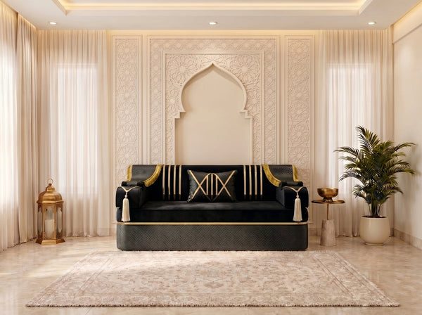 Luxury Arabic Majlis Sofa – Sectional Floor Seating – U Shaped Couch – L Shaped Corner Sofa – Middle Eastern Floor Cushion