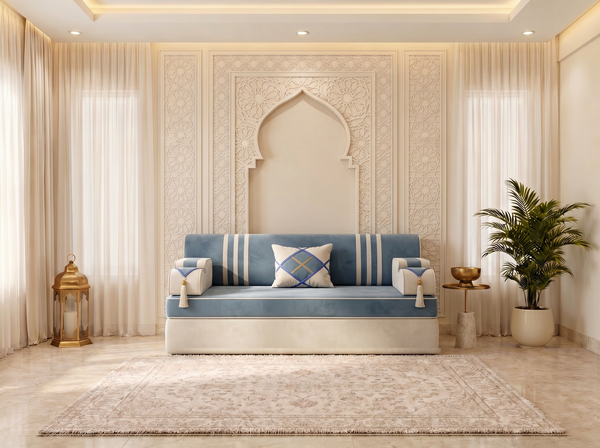 Arabic Majlis Sofa Set – Floor Seating U L Single – Gold Velvet Floor Couch – Gulf Middle Eastern Majlis – Oriental Sofa