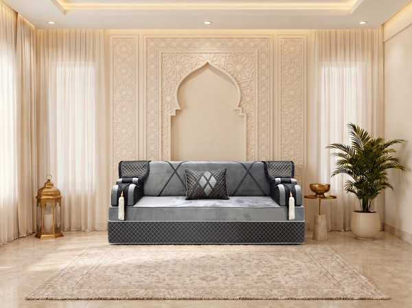 Luxury Arabic Majlis Sofa – Velvet Floor Seating – U L Single Modular Set – Middle Eastern Couch – Moroccan Majlis Seating