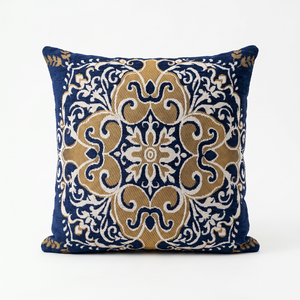 Pearl Lace: Beige Cream Lumbar Pillow Cover – Tonal Aubusson Damask Cushion – Gold Fringe – Shabby Chic Throw Pillow