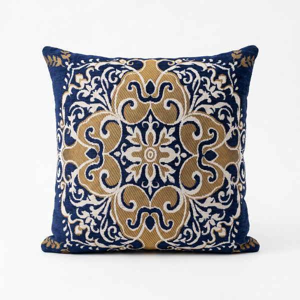 Pearl Lace: Beige Cream Lumbar Pillow Cover – Tonal Aubusson Damask Cushion – Gold Fringe – Shabby Chic Throw Pillow