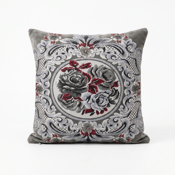 Burgundy Sultan Bloom: Baroque Pillow Cover – Handcrafted Tulip Rose Aubusson Floral Tapestry – Vintage French Country Throw Pillow