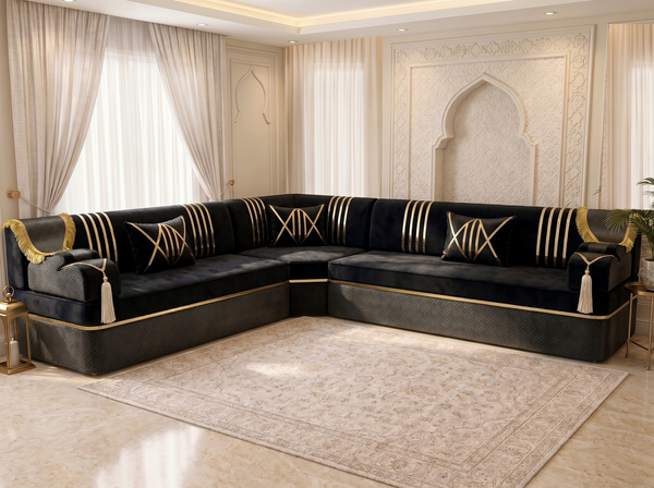 Luxury Arabic Majlis Sofa – Sectional Floor Seating – U Shaped Couch – L Shaped Corner Sofa – Middle Eastern Floor Cushion