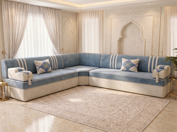 Arabic Majlis Sofa Set – Floor Seating U L Single – Gold Velvet Floor Couch – Gulf Middle Eastern Majlis – Oriental Sofa