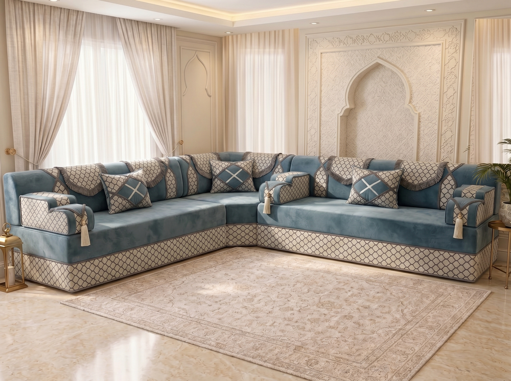 Middle Eastern Majlis Sofa – U Shaped Floor Couch – L Shaped Sectional Set – Single Floor Seating – Handmade Arabic Oriental