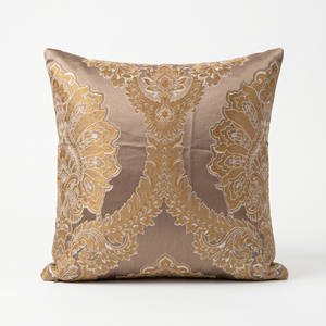 Garden Symphony: Cream Vintage Lumbar Pillow Cover – Burgundy Floral Bouquet Aubusson – Gold Fringe – Grandmillennial Throw Pillow