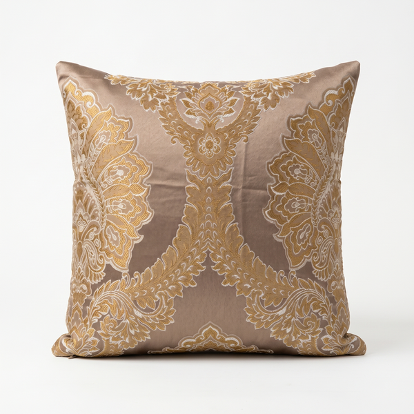 Garden Symphony: Cream Vintage Lumbar Pillow Cover – Burgundy Floral Bouquet Aubusson – Gold Fringe – Grandmillennial Throw Pillow