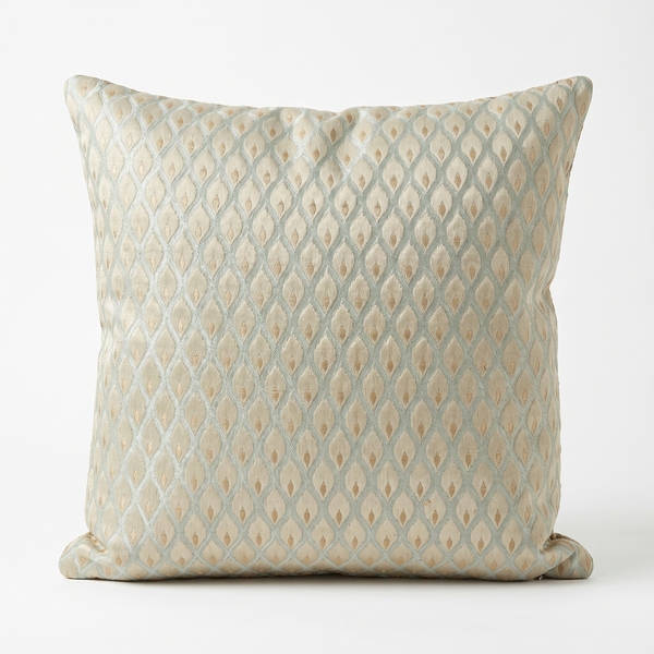 Rococo Mist: Grey Aubusson Lumbar Pillow Cover – Rose Blue Baroque Tapestry – Gold Fringe – Antique French Throw Pillow