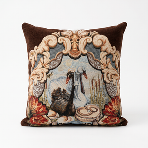 Navy Blue Swan Aria: Vintage Aubusson Pillow Cover – Floral Tapestry Cushion – French Country Sofa Throw Pillow