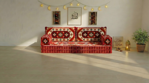 Traditional Red Arabic Sofa for Ramadan, Arabic Majlis for Living Room, Ottoman Floor Seating Sofa Set