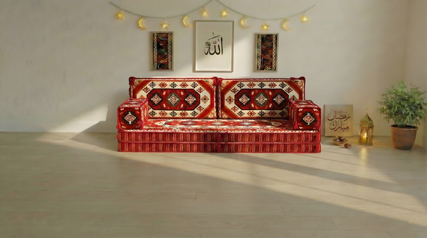 Traditional Red Arabic Sofa for Ramadan, Arabic Majlis for Living Room, Ottoman Floor Seating Sofa Set