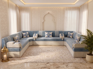 Arabic Majlis Sofa Set – Floor Seating U L Single – Gold Velvet Floor Couch – Gulf Middle Eastern Majlis – Oriental Sofa