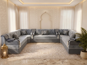 Luxury Arabic Majlis Sofa – Velvet Floor Seating – U L Single Modular Set – Middle Eastern Couch – Moroccan Majlis Seating