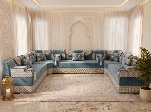 Middle Eastern Majlis Sofa – U Shaped Floor Couch – L Shaped Sectional Set – Single Floor Seating – Handmade Arabic Oriental
