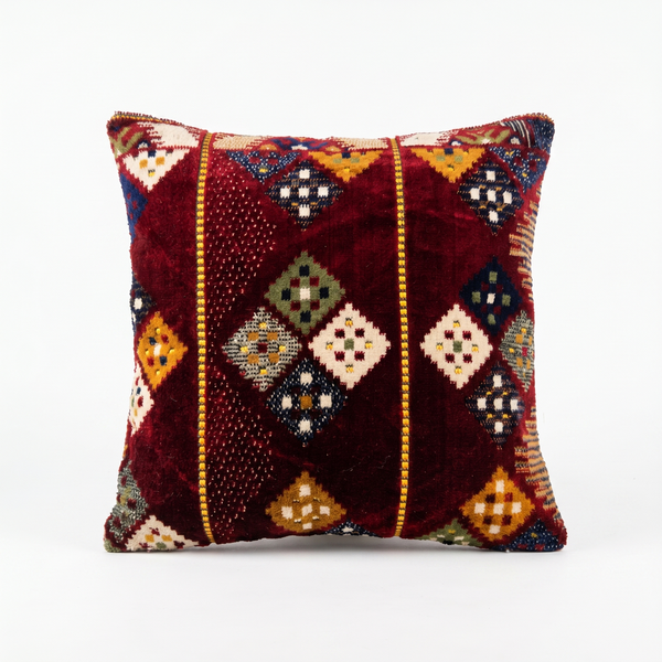Faded Tea Rose: Vintage Burgundy Aubusson Lumbar Pillow Cover – Floral Tapestry Cushion – Gold Fringe – Shabby Chic Throw Pillow