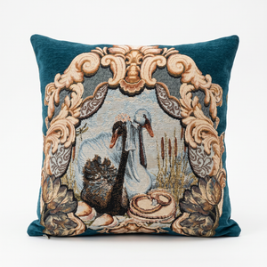 Navy Blue Swan Aria: Vintage Aubusson Pillow Cover – Floral Tapestry Cushion – French Country Sofa Throw Pillow