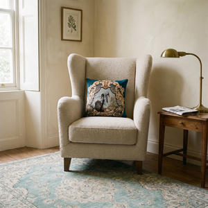 Navy Blue Swan Aria: Vintage Aubusson Pillow Cover – Floral Tapestry Cushion – French Country Sofa Throw Pillow