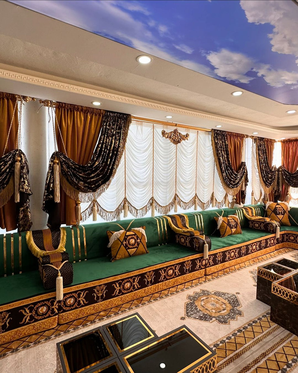 Arabic Majlis Sofa, Arabic Jalsa, Ottoman Sofa, Yemeni Majlis, Wooden Bench Majlis, Turkish Rug Sofa, Arabic Furniture for Restaurants