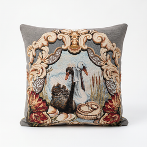 Navy Blue Swan Aria: Vintage Aubusson Pillow Cover – Floral Tapestry Cushion – French Country Sofa Throw Pillow