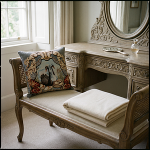 Navy Blue Swan Aria: Vintage Aubusson Pillow Cover – Floral Tapestry Cushion – French Country Sofa Throw Pillow