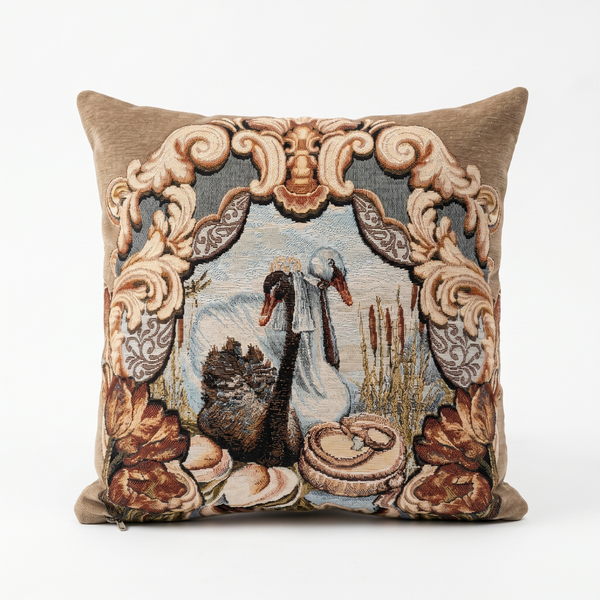 Navy Blue Swan Aria: Vintage Aubusson Pillow Cover – Floral Tapestry Cushion – French Country Sofa Throw Pillow
