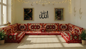 Traditional Red Arabic Sofa for Ramadan, Arabic Majlis for Living Room, Ottoman Floor Seating Sofa Set