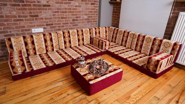 U Shaped Premium Diwan Sofa Sets, Floor Cushions, Oriental Arabic Seating Floor Sofa, Arabic Majlis