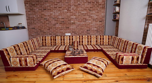 U Shaped Premium Diwan Sofa Sets, Floor Cushions, Oriental Arabic Seating Floor Sofa, Arabic Majlis