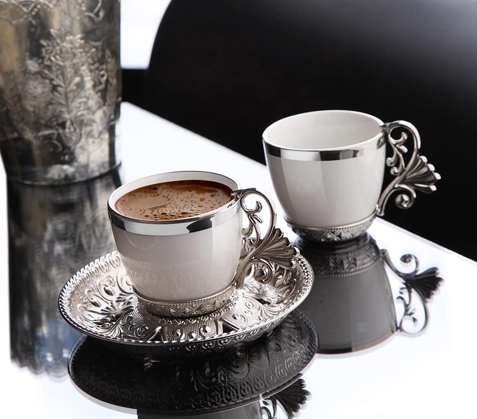 Silver Color Cream Turkish Coffee Set