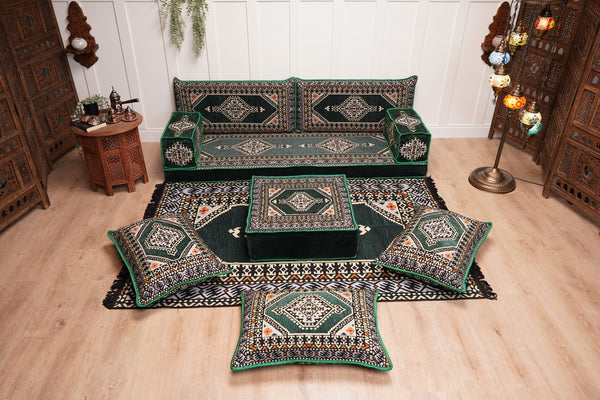 16'' Thickness Single Sofa with Ottoman Couch and Rug, Floor Cushions, Arabic Majlis Set, Boho Floor Seating, Ottoman Floor Cushion, Moroccan Sofas