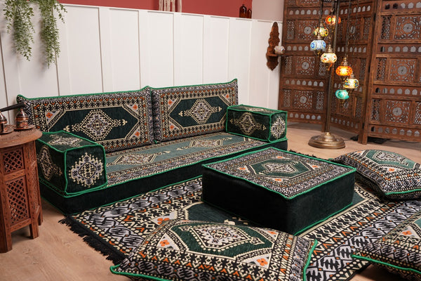16'' Thickness Single Sofa with Ottoman Couch and Rug, Floor Cushions, Arabic Majlis Set, Boho Floor Seating, Ottoman Floor Cushion, Moroccan Sofas