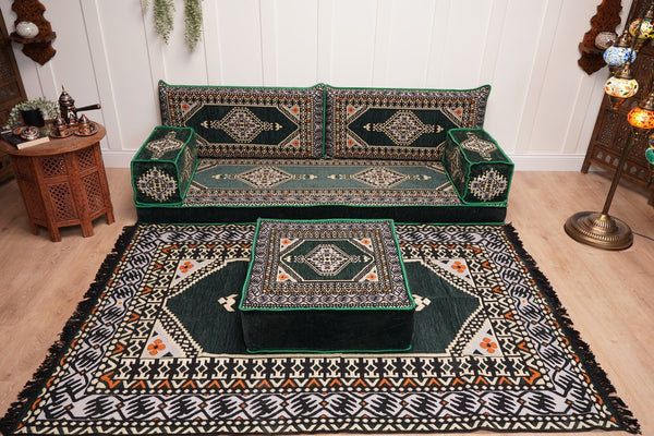 16'' Thickness Single Sofa with Ottoman Couch and Rug, Floor Cushions, Arabic Majlis Set, Boho Floor Seating, Ottoman Floor Cushion, Moroccan Sofas