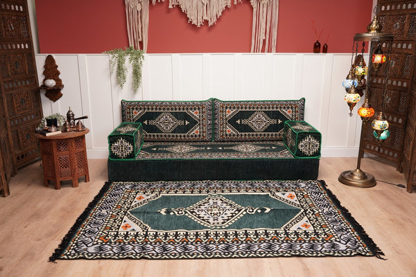 16'' Thickness Single Sofa with Ottoman Couch and Rug, Floor Cushions, Arabic Majlis Set, Boho Floor Seating, Ottoman Floor Cushion, Moroccan Sofas