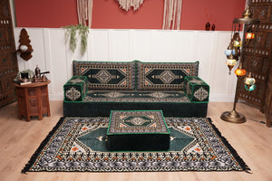 16'' Thickness Single Sofa with Ottoman Couch and Rug, Floor Cushions, Arabic Majlis Set, Boho Floor Seating, Ottoman Floor Cushion, Moroccan Sofas