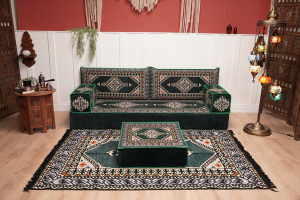 16'' Thickness Single Sofa with Ottoman Couch and Rug, Floor Cushions, Arabic Majlis Set, Boho Floor Seating, Ottoman Floor Cushion, Moroccan Sofas