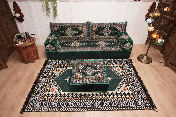 16'' Thickness Single Sofa with Ottoman Couch and Rug, Floor Cushions, Arabic Majlis Set, Boho Floor Seating, Ottoman Floor Cushion, Moroccan Sofas