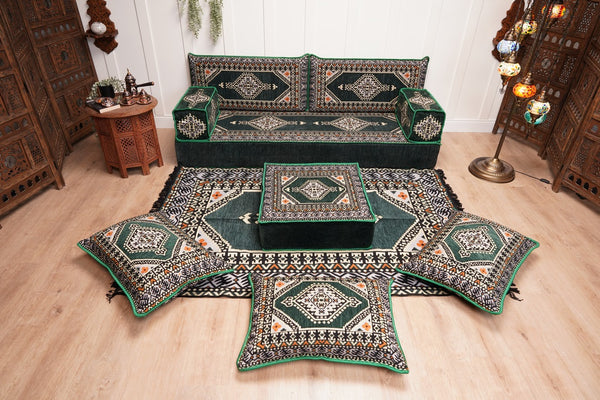 16'' Thickness Single Sofa with Ottoman Couch and Rug, Floor Cushions, Arabic Majlis Set, Boho Floor Seating, Ottoman Floor Cushion, Moroccan Sofas